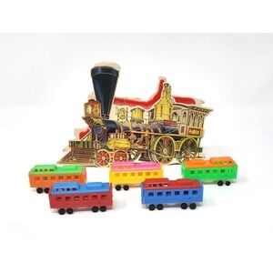 Vintage 1983 SHACKMAN Christmas TRAIN ORNAMENT BOX with 5 Piece Train Set